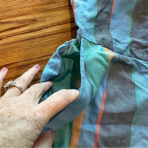 Patrons of Peace Women’s Striped Sweetheart Tie Back Shorts Romper Button Front - Picture 9 of 12